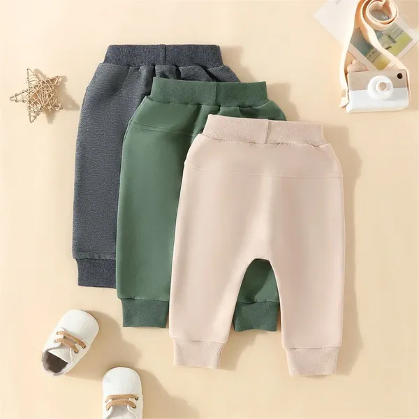 Pantalones para bebés pequeños, paquete de 3 pantalones deportivos, pantalones deportivos de algodón con cintura elástica de color sólido