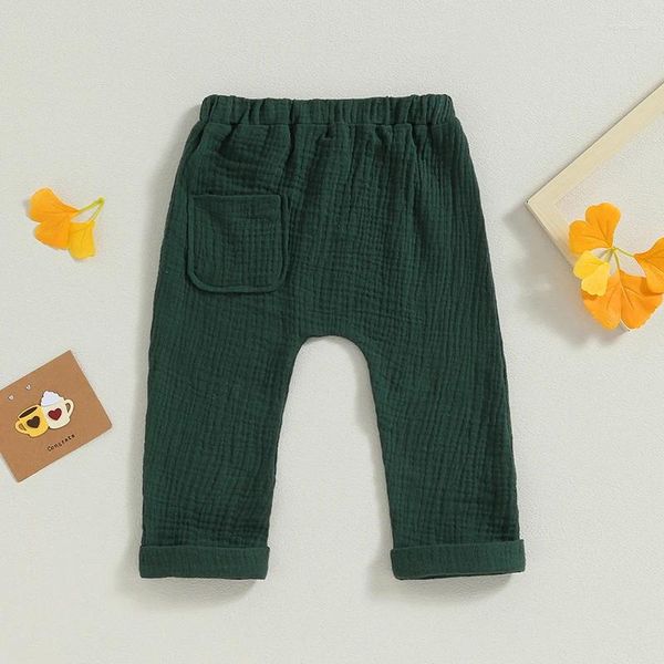 Pantalon en coton et lin pour bébés garçons et filles, couleur unie, tissu en mousseline uni, Harem