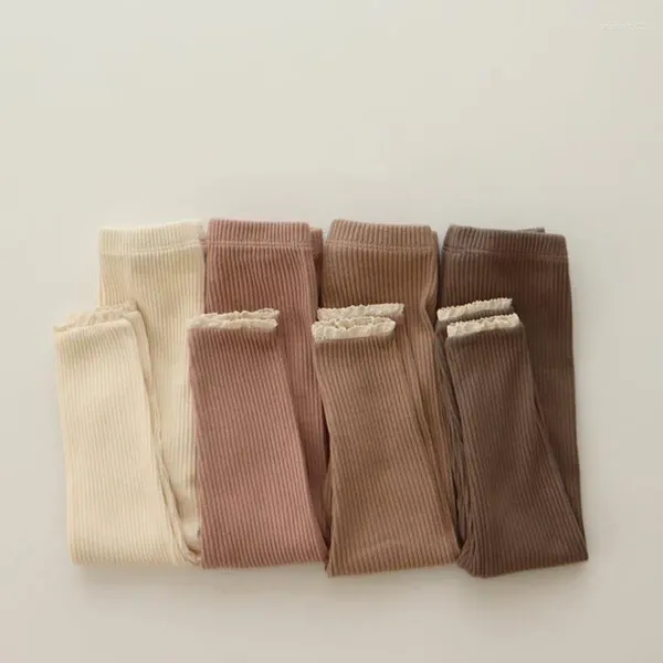 Pantalones para niños pequeños, mallas para bebés y niños, pantimedias con ribete de encaje de punto acanalado suave, mallas cálidas de invierno, pantalones en 4 colores