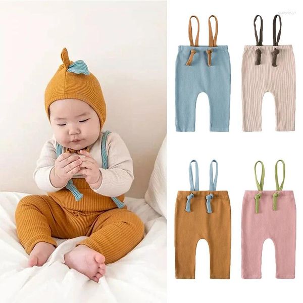 Pantalons pour bébés, vêtements pour bébés, combinaison solide, Leggings, pantalons à bretelles, salopette en coton élastique pour filles et garçons nés de 3 à 24 mois