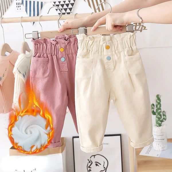 Pantalones Niña pequeña Ropa de otoño Niños Denim Cargo Pantalones sueltos Casual Baggy Jeans Vivid Falbala Cintura elástica Harem Pantalones Niñas Jeans 231214