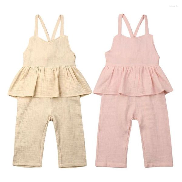 Pantalones Niño Niños Bebé Niña Volantes Mameluco Color Sólido Mono Traje Traje Ropa De Verano