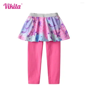 Pantalon vikita filles leggings roses enfants pantalon faux 2 pcs avec jupes enfants skinny crayon élastique mince fond