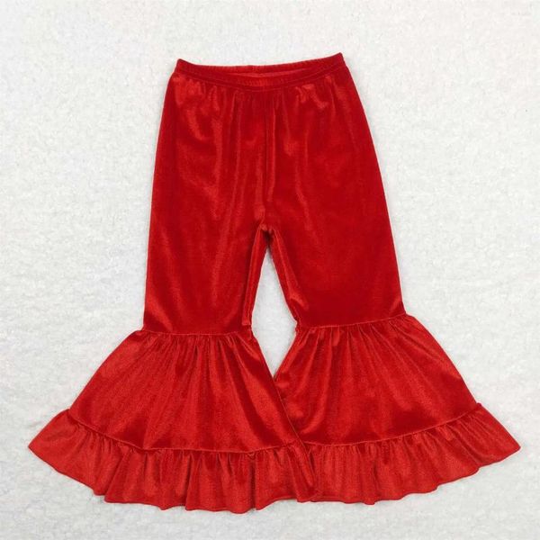 Pantalons en gros bébé filles velours rouge cloche bas enfants boutique enfants enfant en bas âge pantalons évasés printemps automne vêtements doux à la mode
