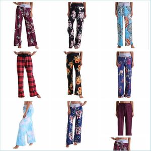 Pantalon Large Jambe Fleurs Florales Palazzo Capris Camo Plaid Plain Stripe Élastique Fitness Yoga Lady Sport Lâche Longue Culotte Casual Bagg Dhqme