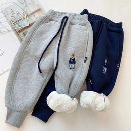 Pantalon d'hiver pour bébé garçon et fille, polaire épaisse, automne enfants, broderie ours, pantalon de sport chaud, en coton élastique, survêtement