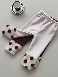 Broeken Winter Baby Girl Fleece-leggings Katoenen baby-warme kleding Plus fluwelen dikke casual broek Kinderen Dot Splice