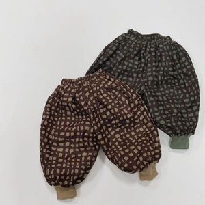 Pantalon hiver enfants polaire pantalons décontractés bébé garçons filles mode Plaid ample Plus velours épaissir enfants chaud Harem