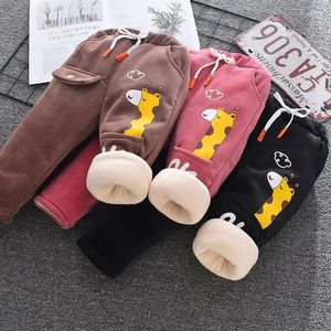 Broek Winter Kids Fleece Broek 0-7Y Kinderkleding Herfst Baby Meisje Plus Fluwelen Legging Jongens Borduren Cartoon Dikke Warm