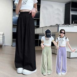 Broek jeugdmeisjes zomer casual broek dunne los rechte broek voor kinderen 2024 nieuwe mode alle match 10 12 -jarige kinderbroek y240527