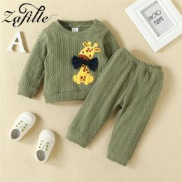 Broek zafille winter babykleding set cartoon giraf geprinte trui+broek vrijetijdskinderen peuter kostuum peuter peutere jongensmeisjes slaapkleding