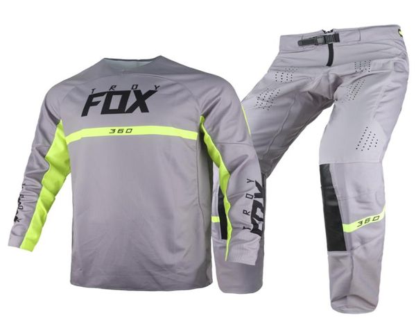 TROY FOX 360 MERZ ensemble d'équipement maillot pantalon hommes Motocross Combo adultes Kits tout-terrain MX ATV UTV vélo course gris costume Men5442185