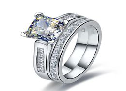 TRS102 Calidad de lujo 2 quilates Princess Cuts Cutts NSCD GEM GEM Juego de anillo de compromiso de gemas para mujeres Juego de bodas S1810169448413