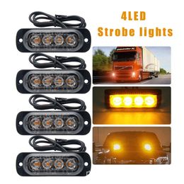 Camión 12V 24V 4 LED Luz de advertencia estroboscópica Parrilla estroboscópica Barra de luces intermitente Lámpara de baliza de coche Desglose Luces de emergencia