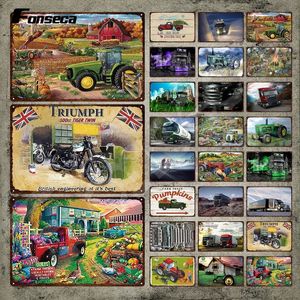 Camion et Tracteur Plaque en Métal Moto Vintage Plaque en Étain Décoratif Plaque en Étain Grand Camion Fer Peinture Stickers Muraux pour Ferme Garage Homr Décor Personnalisé 30X20CM w01