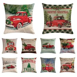Décorations de camion Case d'oreiller rouge de Noël arbre Santa Car Impression d'oreillers Home Sonfa Cover Coussin 45x45cm Th0263