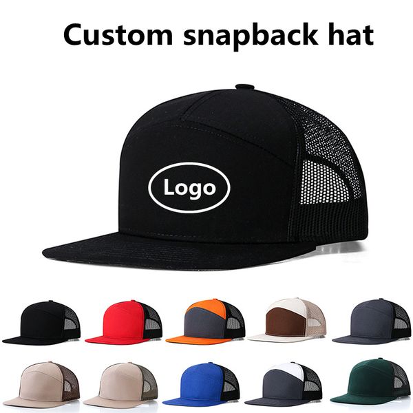 Chapeaux de camionneur Logo Capes de baseball personnalisées Hip Hop Réglable 7 panneaux Snapback Adulte Kids Taille broderie Impression du logo Visor du soleil de printemps d'été