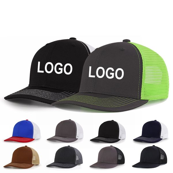 Chapeaux de camionneur Logo Capes de baseball personnalisées hip hop ajusté Snapback Snapback Adult Kids Taille broderie Logo Visor du soleil de printemps