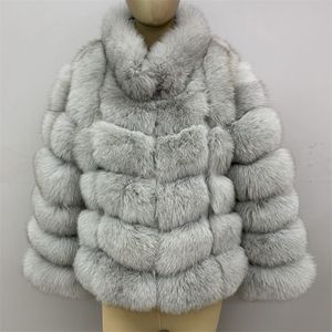Ware bontjas dames warme en stijlvolle natuurlijke vossenbontjas vest stand kraag lange mouw lederen jas natuurlijke bontjassen 201212