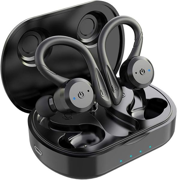 Écouteurs de sport Bluetooth 5.1 sans fil – Course à pied, étanche IPX7, son stéréo, micro intégré, écouteurs pour entraînements de gym, noir