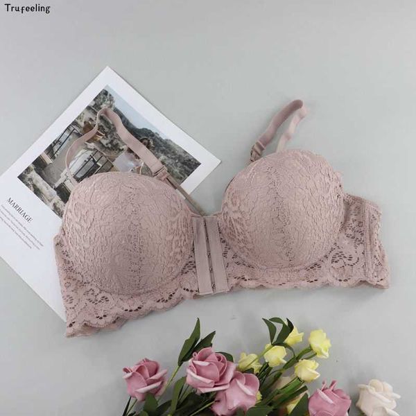 Trufeeling Cómodo sujetador de cierre frontal más tamaño 36-44 C Copa Bra Mujeres Ropa diaria Demi Bras Sexy Lencería Bra BH 210623