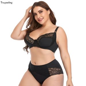 Trufeeling populaire vrouwen bloemen kant ondergoed set herfst winter ultra dunne lingerie set plus size grote kop bh en slipje set x0526