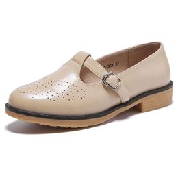 TRULAND Leren Mary Jane Oxford-schoenen voor dames - One Step T-strap Loafers Casual gesloten teen Formele platte schoenen, geschikt voor kantoorwerk
