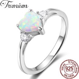 Trumium 100% 925 STERLING Silver Heart White Opal Commement Promise Band Band Ring for Women Hallo Halo Cubic Zirconia Anillo 240528