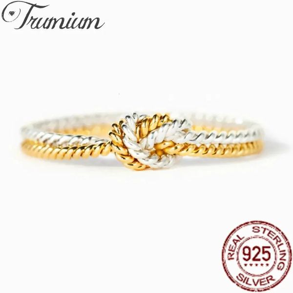 Trumium véritable 925 en argent Sterling or noeud anneaux pour femmes filles femme bague bijoux cadeau d'anniversaire pour ami 240220