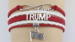 Trump 2020 Love Couple Bracelet American Flag Charm LETTER PU PU Leather Wrap Broupeaux pour les bijoux de fête Kjj572251008