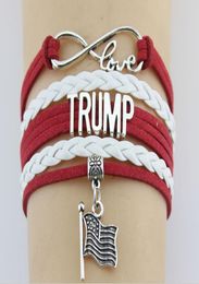 Trump 2020 Love Couple Bracelet American Flag Charm Bangle Letter Pu Leather Wrap Broupeaux pour la fête Bijoux Gift KJJ578901715