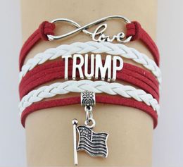 Trump 2020 Love Couple Bracelet American Flag Charm Bangle Letter Pu Leather Wrap Broupeaux pour les bijoux de fête Gift KJJ579404390