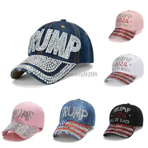 Trump 2024 Baseball cap diamant hoeden verkiezingscampagne cowboy caps verstelbare snapback dames denim hoed