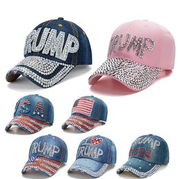Trump 2024 Baseball Cap Party Hat Campaña Electoral Capas de vaquero Ajustable Snapback Women Man Dienim Diamond Peaked Caps