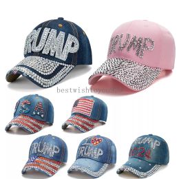 Trump 2024 Baseball Cap Party Hat Campagne électorale Coup-boy Coup de cowboy ajusté Snapback femme homme denim Diamond Paps Paps