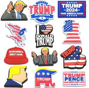 Breloques Trump 2024, souvenirs d'enfance, elfe bleu, cadeau amusant, dessin animé, décoration en Pvc, boucle en caoutchouc souple, sabot rapide