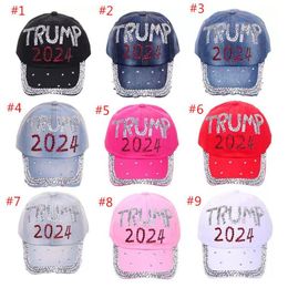 Trump 2024 Sombrero de fiesta de mezclilla Gorra de béisbol de diamante casual Sombreros de algodón ajustables al por mayor