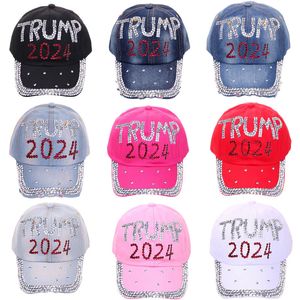 Trump 2024 Diamanten denim zon hoed casual diamant honkbal pet athleisure verstelbare katoenen hoed