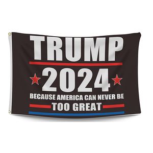 Drapeau Trump 2024, parce que l'Amérique ne peut jamais être trop grande, réélisez les drapeaux Donald de 0,9 x 1,5 m à l'extérieur des bannières en polyester 100D de haute qualité avec œillets en laiton.