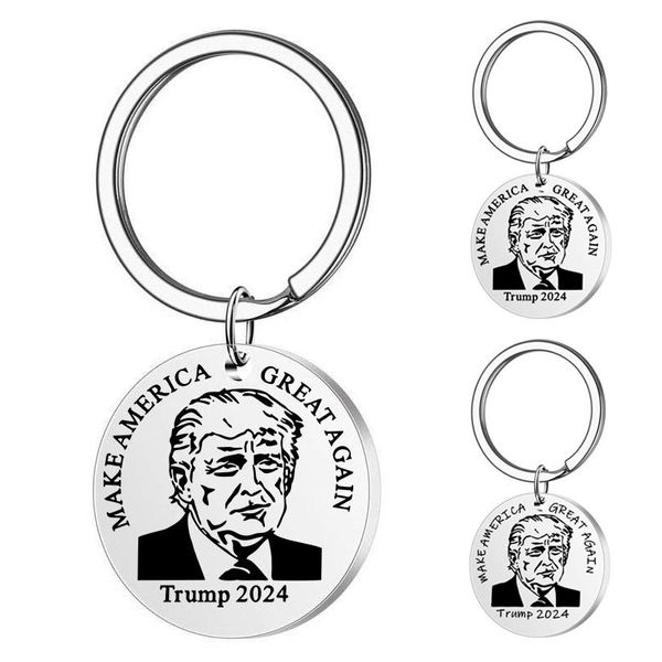 Trump 2024 porte-clés rendre l'Amérique grande à nouveau en acier inoxydable rond marque gravure porte-clés pendentif