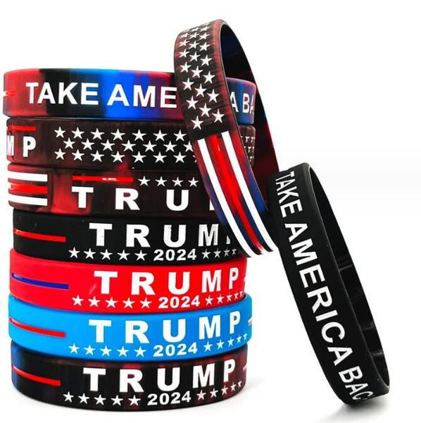 Trump 2024 Bracelet en Silicone faveur de fête Bracelet de sport Donald Trump Vote Bracelets de soutien en caoutchouc bricolage personnaliser Logo