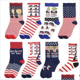 Trump 2024 Chaussettes Make America Again Bas pour Adts Femmes Hommes Coton Sports Drop Livraison Maison Jardin Fournitures de Fête CPA4616 0401