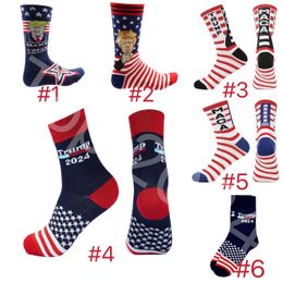 Trump 2024 chaussettes parti faveur président MAGA Trump lettre bas rayé étoiles drapeau américain chaussettes de Sport C502