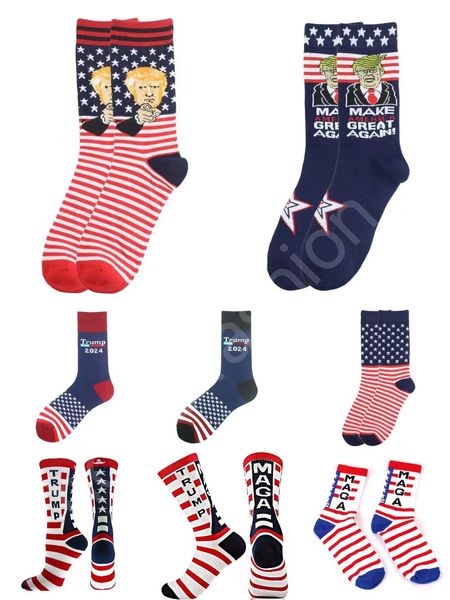 Trump 2024 Chaussettes Party Favor Président MAGA Trump Lettre Bas Étoiles Rayées Drapeau Américain Sport Chaussettes C66