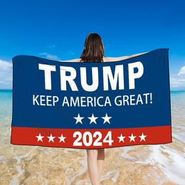 Trump 2024 Vierkante strandhanddoek dubbelzijdig fluweel sneldrogend enkelzijdig afdrukken Sjaal Badhanddoeken