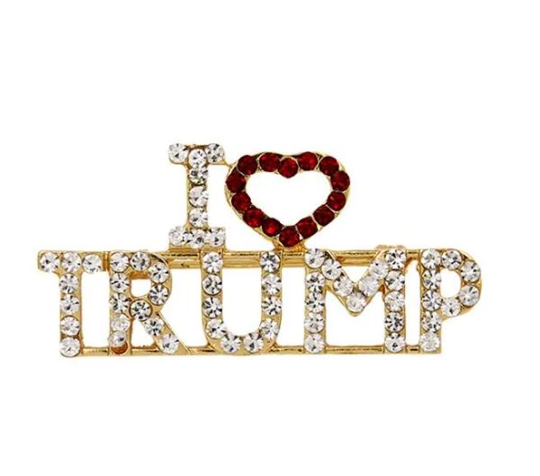 TRUMP Crystal Rhinestones Diseño único Broches de letras Corazón rojo Letra 