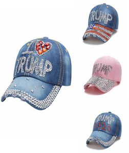 Trump Denim Hat Rhinestone Trump Baseball Cap rayée USA Flag Caps Femmes Girls Snapback Président Chapeaux Outdoor Headwear 4 Designs8183867