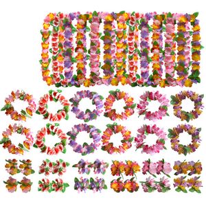 12 kleuren Hawaii Flower Festival Luau Beach Party Garland Hoofdband ketting Bracelet Set Verjaardagdecoratie 4pcs/Set