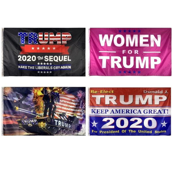 Trump Flags 2020 Gros Trump Drapeau 3x5 pi Pas Cher Polyester Impression 2020 Élection Américaine Soutien Drapeau Bannière Train Réservoir Rambo Femmes