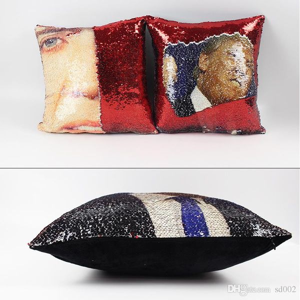 Trump sirène paillettes oreiller Nicholas Cage visage Expression oreiller bricolage coussin coton drôle bas tissu noir confortable 12 5xzC1